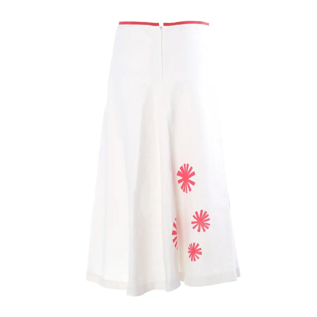 Unsigned Graphic Sunburst Linen Maxi Skirt - '10s White Linen Good - Inside View