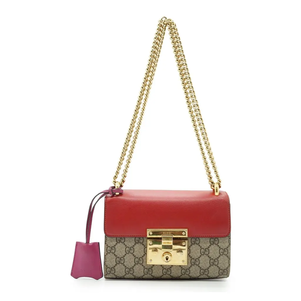 Gucci Shoulder Bag Padlock Red Canvas Good - Front View