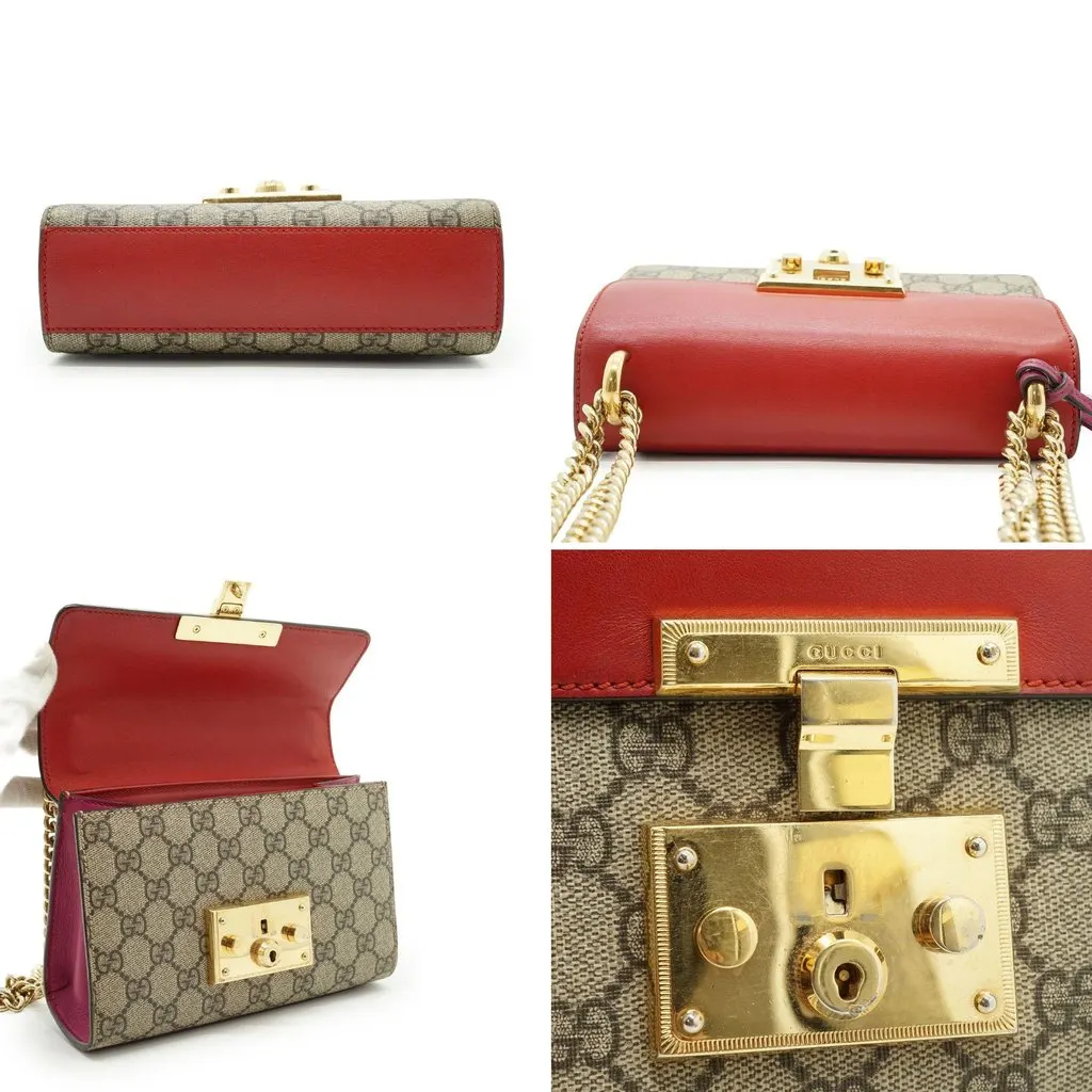 Gucci Shoulder Bag Padlock Red Canvas Good - Model View
