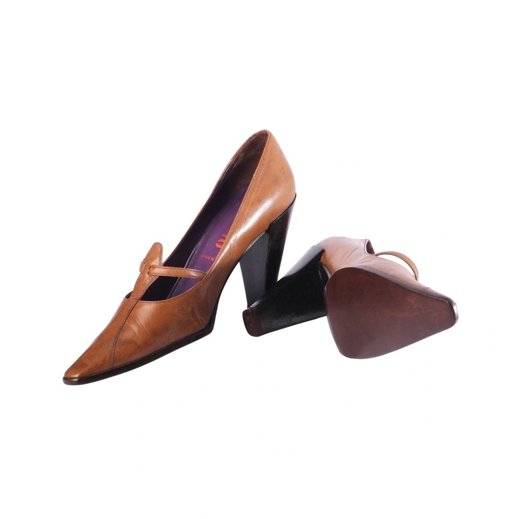 Miu Miu Brown Leather Buckled Pointed-Toe | Libas Collective