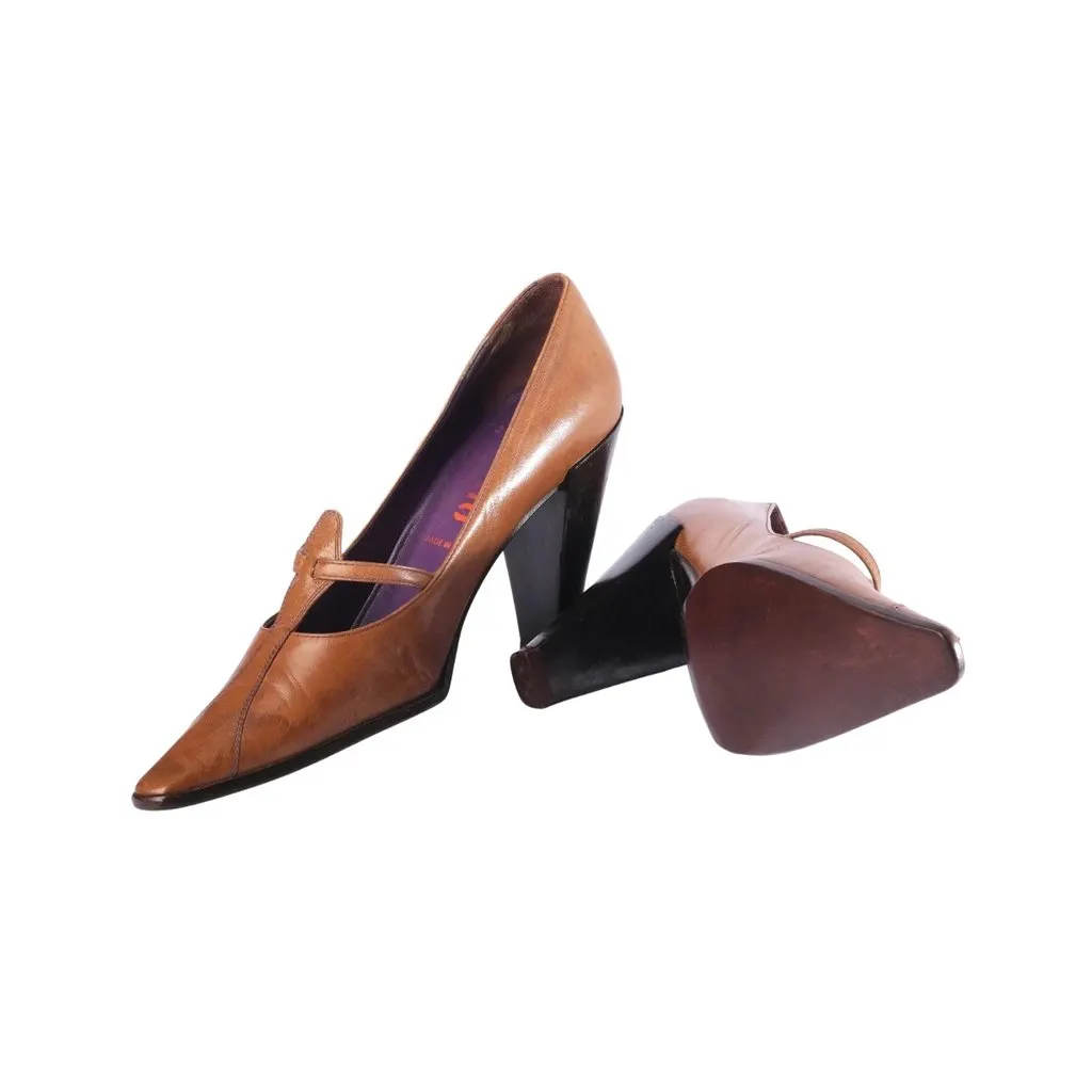 Miu Miu Brown Leather Buckled Pointed-Toe | Libas Collective
