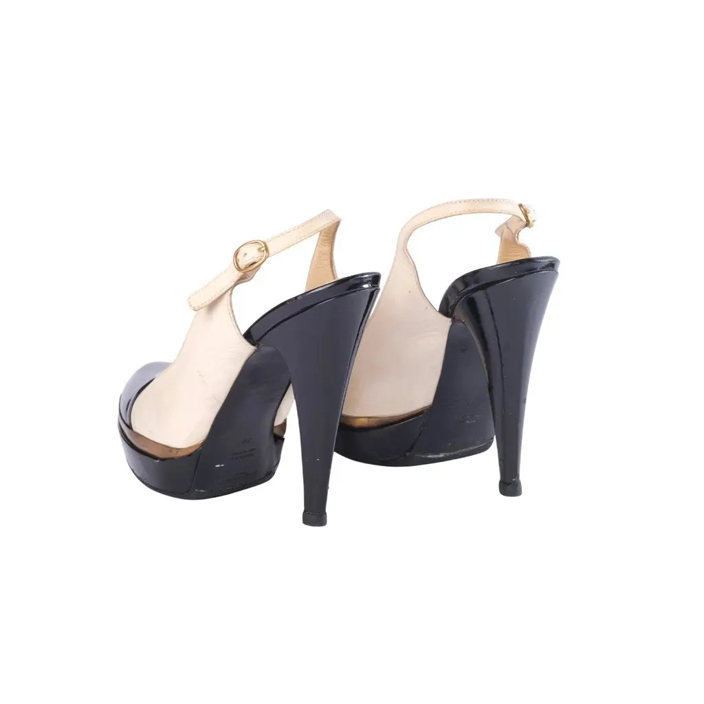 Saint Laurent Leather Colorblock Pattern Slingback Pumps - '00s White Leather Good - Inside View