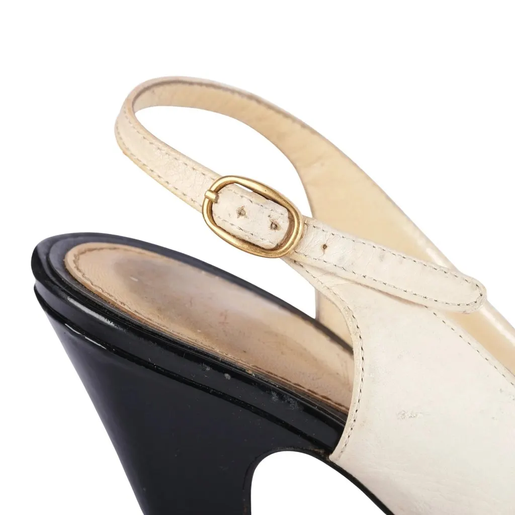 Saint Laurent Leather Colorblock Pattern Slingback Pumps - '00s White Leather Good - Box View