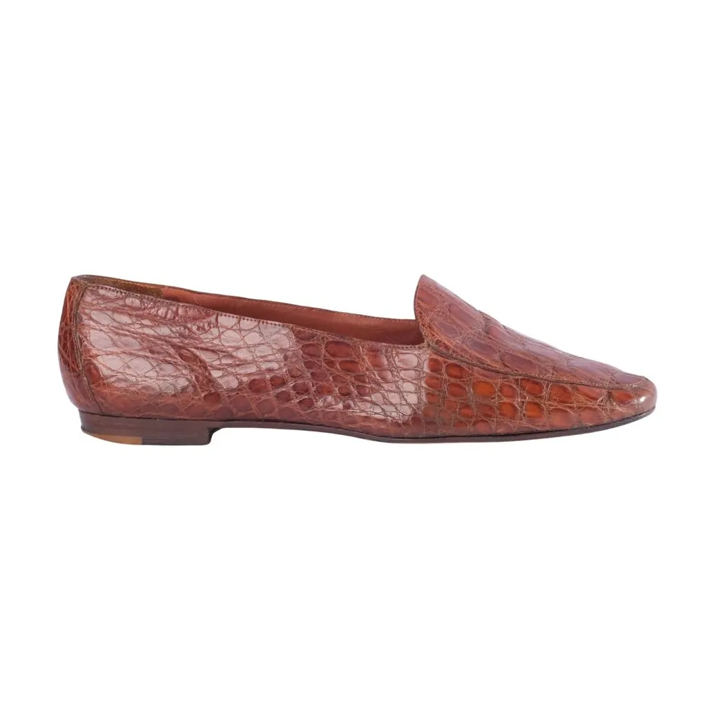 Prada Vintage Brown Exotic Leather Loafers - '90s