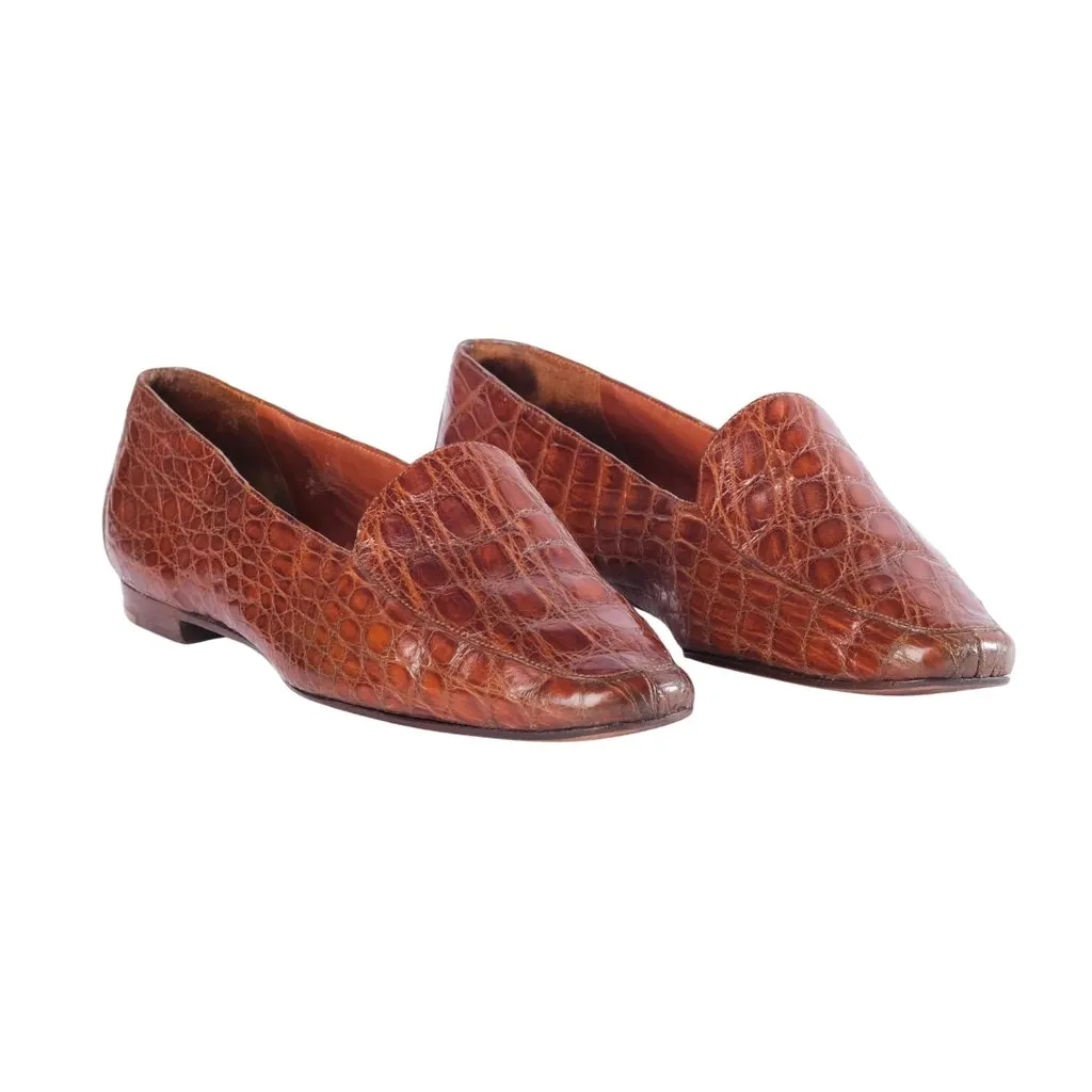 Prada Vintage Brown Exotic Leather Loafers - '90s Brown Leather Good - Back View
