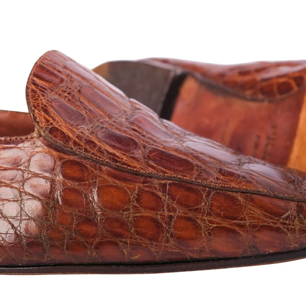 Prada Vintage Brown Exotic Leather Loafers - '90s Brown Leather Good - Model View