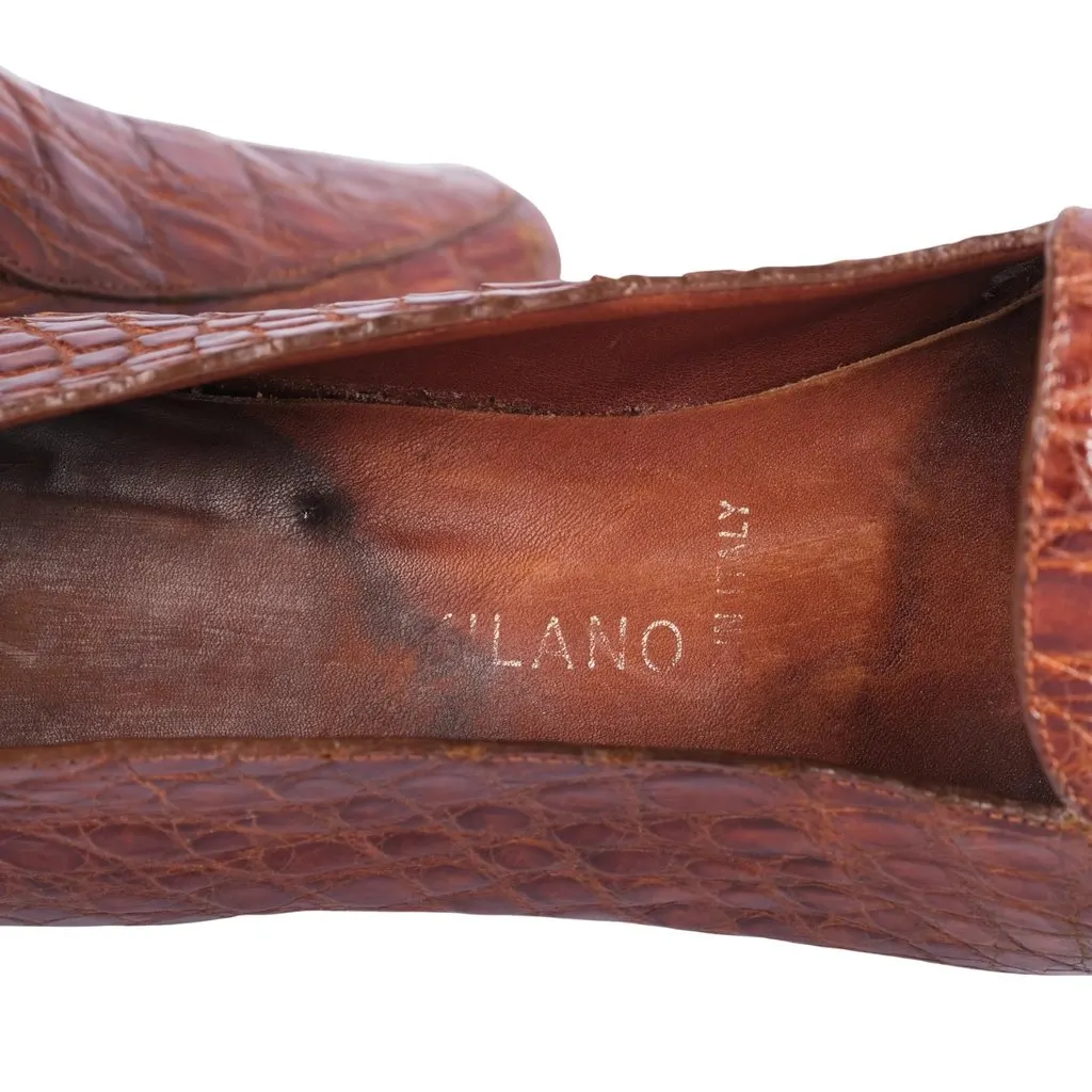 Prada Vintage Brown Exotic Leather Loafers - '90s Brown Leather Good - Box View