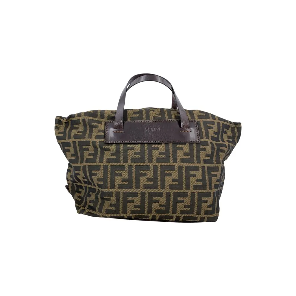 Fendi Handbag Vintage Zucca Tote Black Canvas Good - Front View