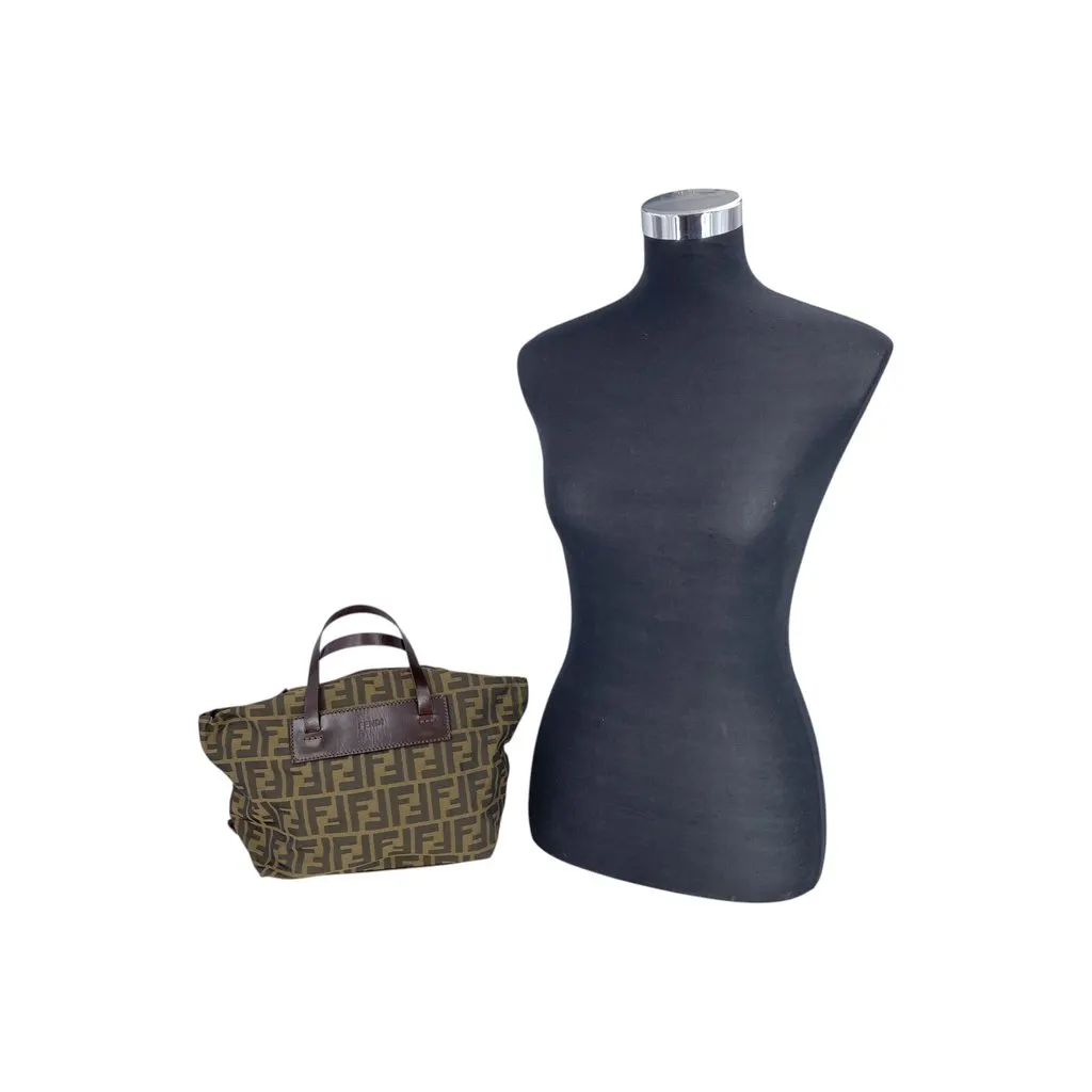 Fendi Handbag Vintage Zucca Tote Black Canvas Good - Back View