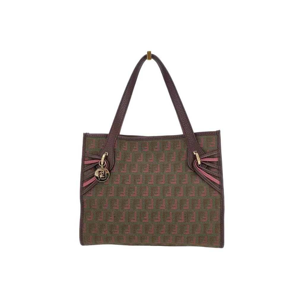 Fendi Handbag Vintage Zucchino Tote Green Canvas Good - Front View