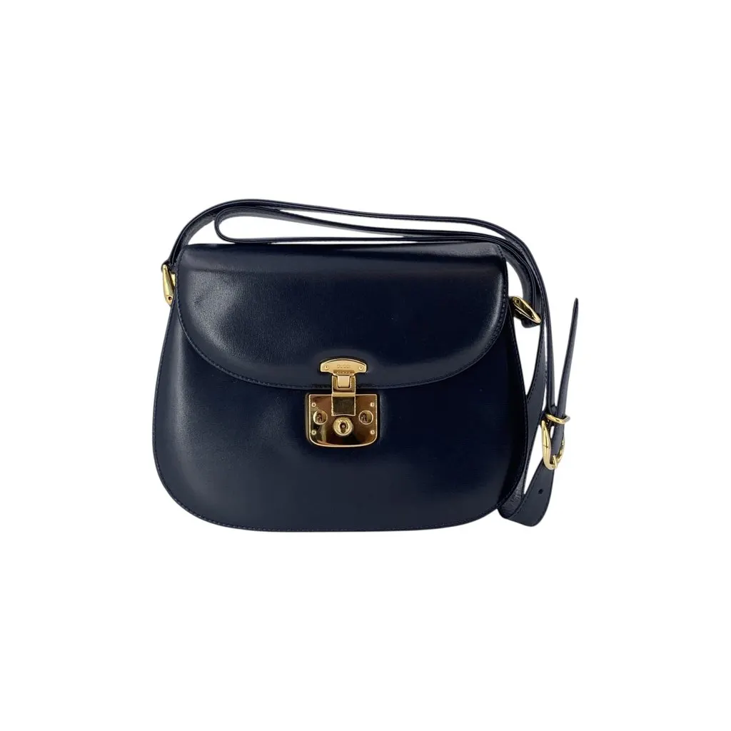 Gucci Crossbody Bag Vintage Lady Lock Navy Leather Good - Front View