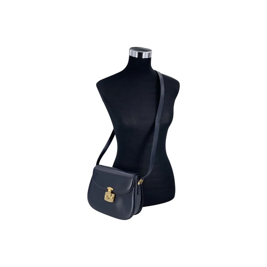 Gucci Crossbody Bag Vintage Lady Lock Navy Leather Good - Back View