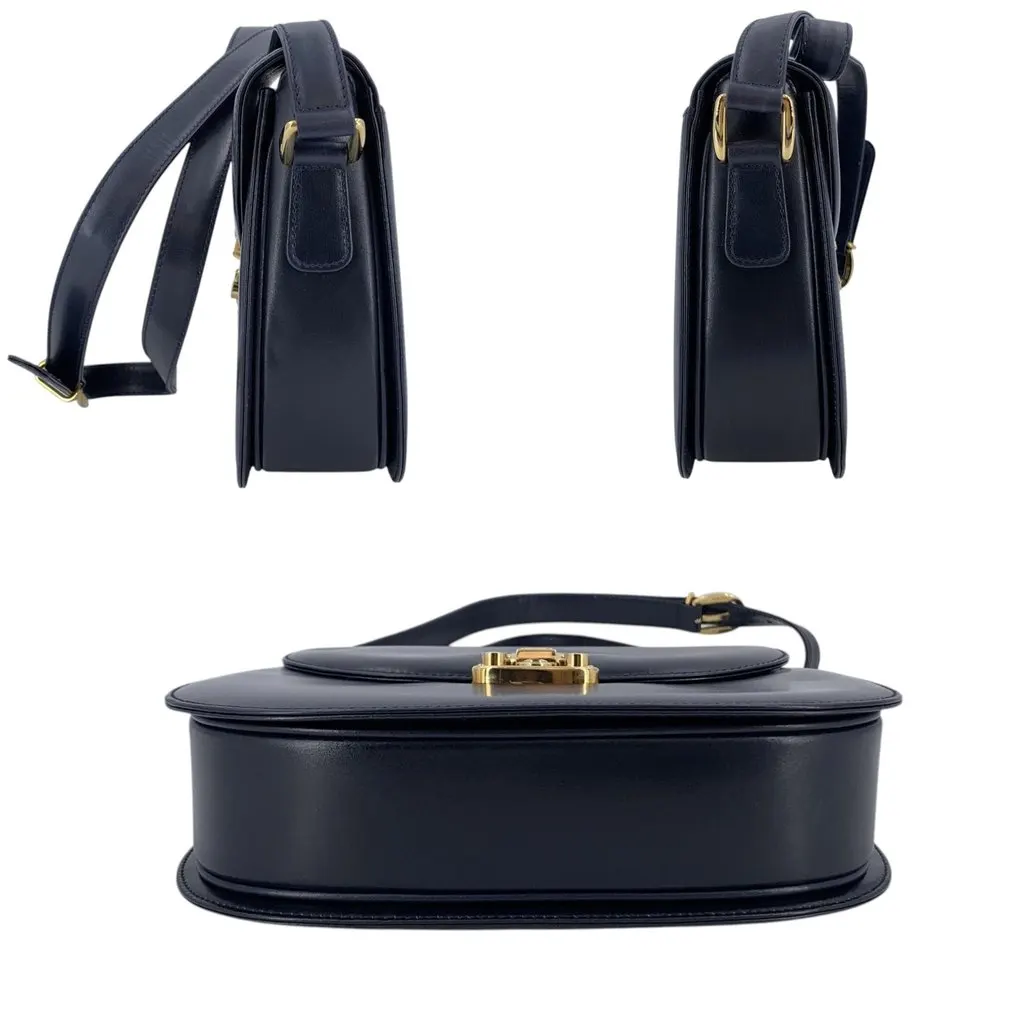 Gucci Crossbody Bag Vintage Lady Lock Navy Leather Good - Model View