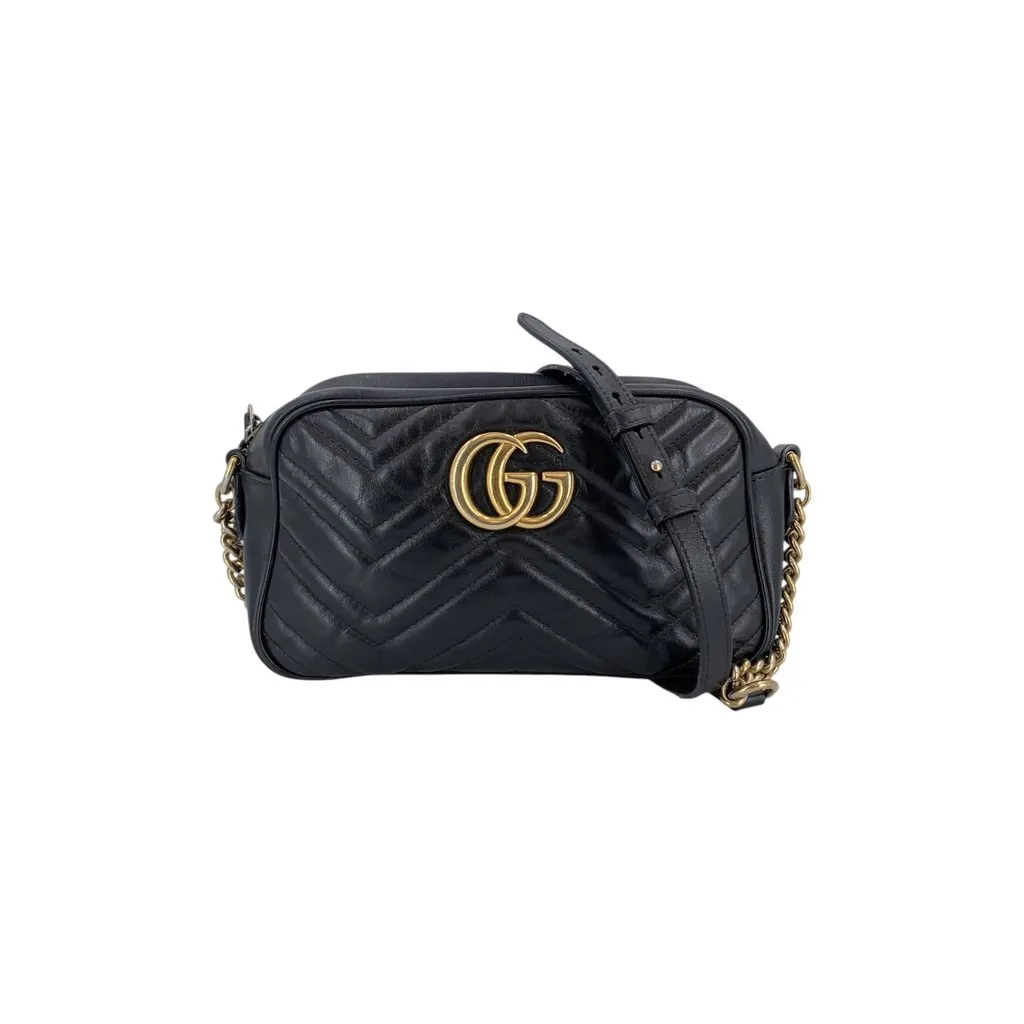 Gucci Shoulder Bag Marmont Black Leather Good - Back View