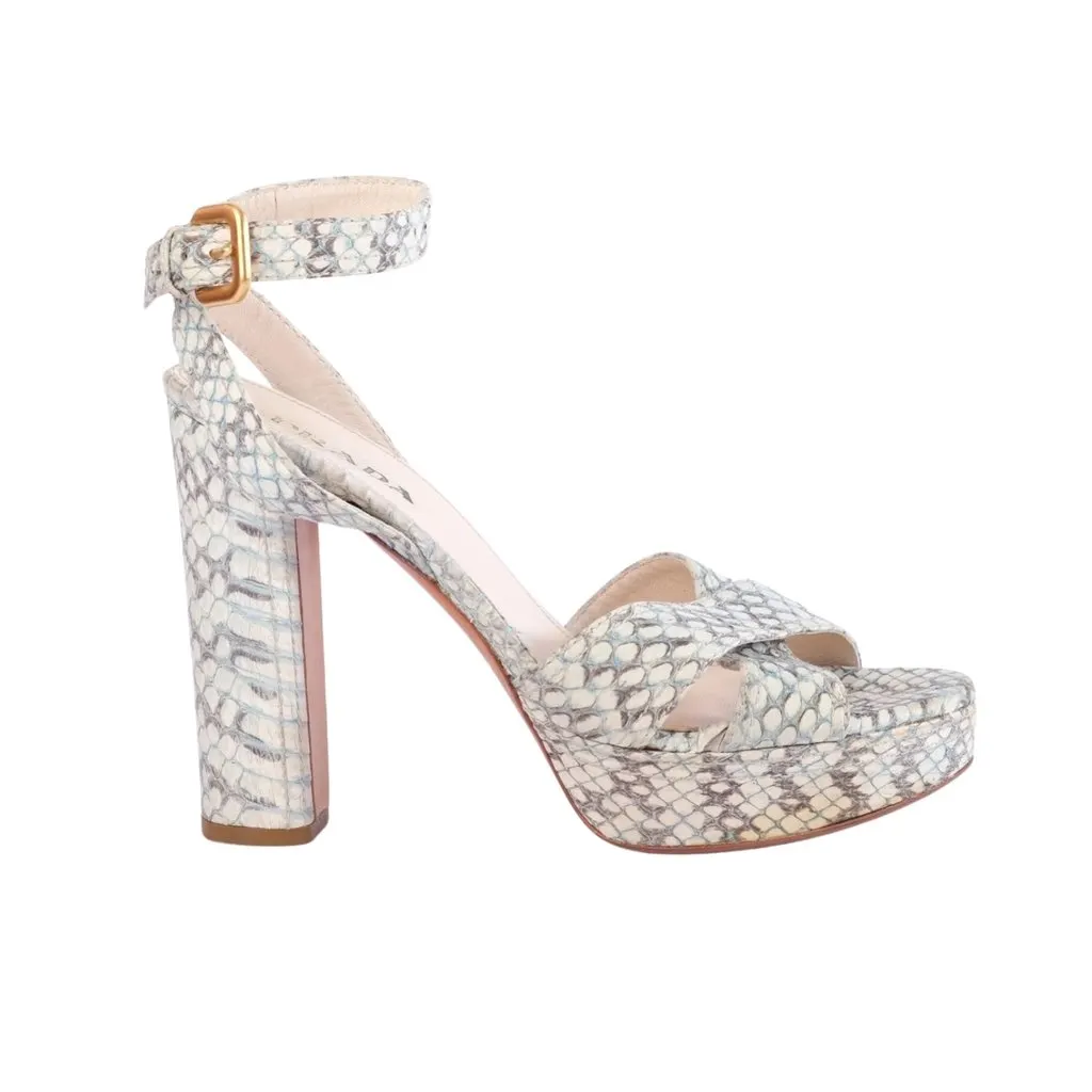 Prada Snakeskin Platform Ankle-Strap Sandals - '00s White Leather Good - Front View