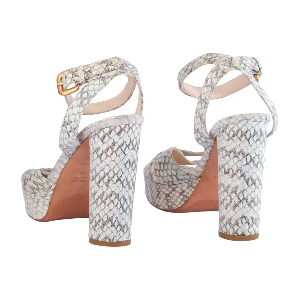 Prada Snakeskin Platform Ankle-Strap Sandals - '00s White Leather Good - Inside View