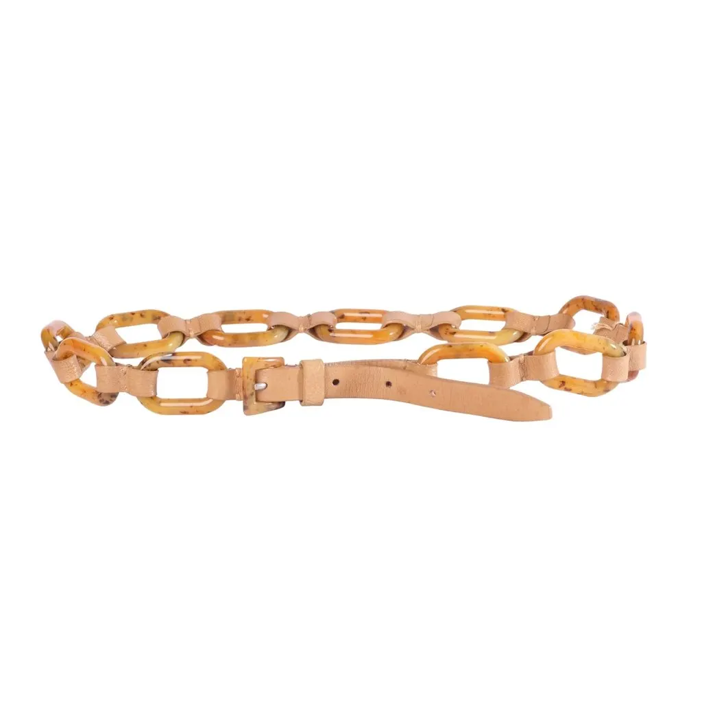 Prada Tortoiseshell-Effect Resin & Leather Chain Belt - '00s MultiColor Leather Good - Front View