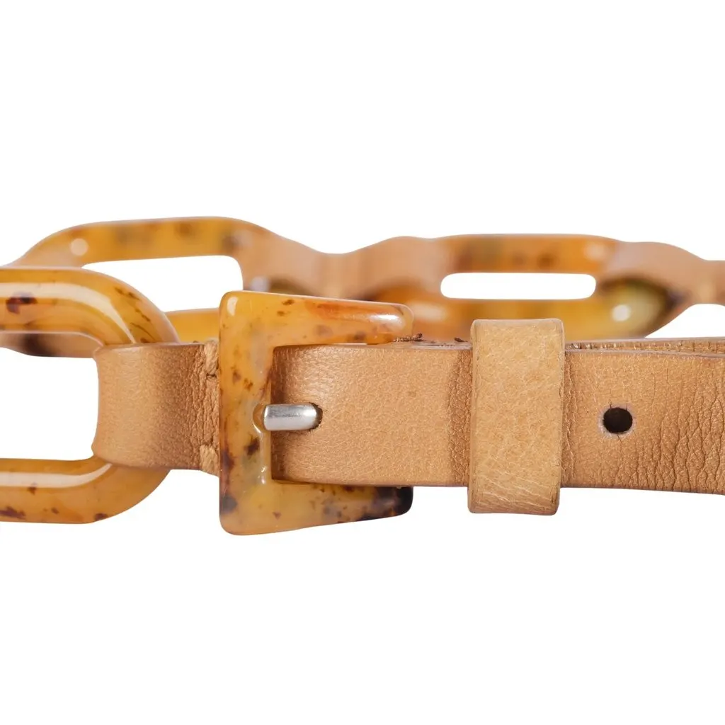Prada Tortoiseshell-Effect Resin & Leather Chain Belt - '00s MultiColor Leather Good - Inside View