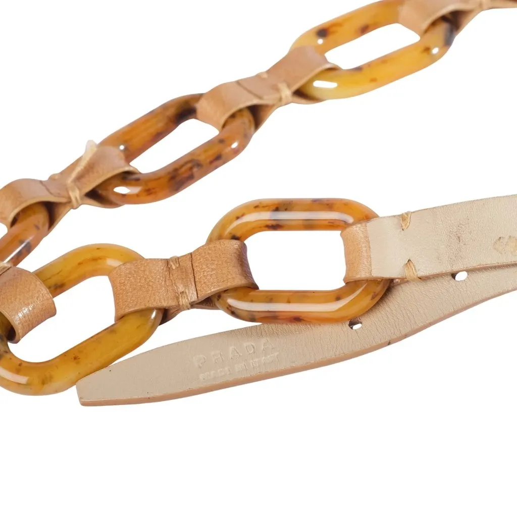 Prada Tortoiseshell-Effect Resin & Leather Chain Belt - '00s MultiColor Leather Good - Model View