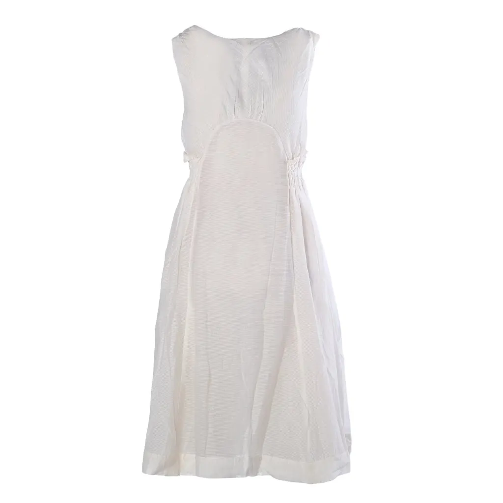 Miu Miu 2007 Silk-Cotton Smocked Waist Midi Dress - '00s White Silk Good - Inside View