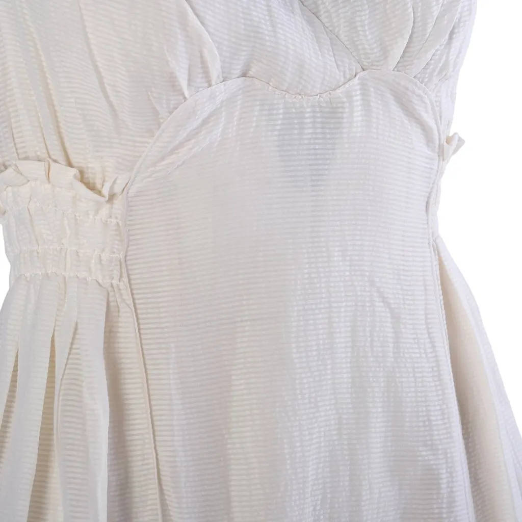 Miu Miu 2007 Silk-Cotton Smocked Waist Midi Dress - '00s White Silk Good - Box View