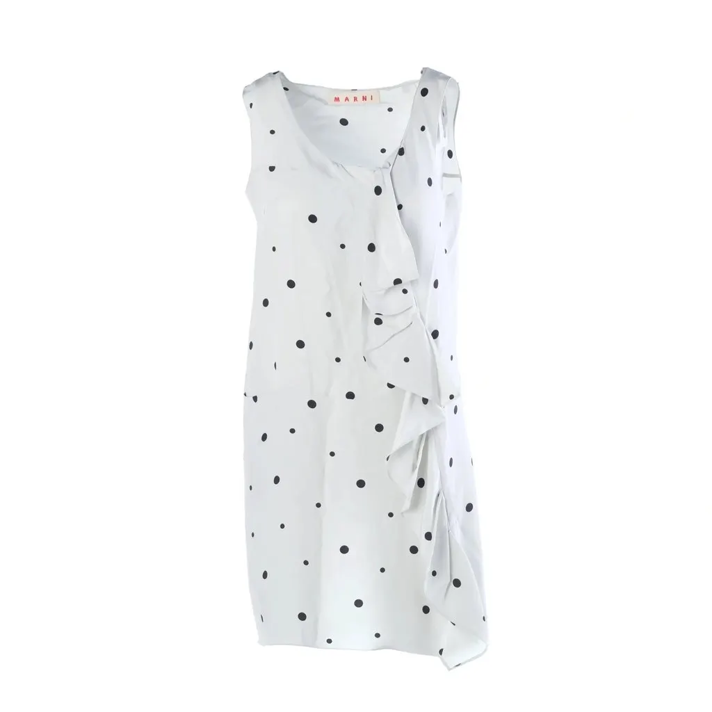 Marni White & Black Polka Dot Silk Ruffle Dress - '10s