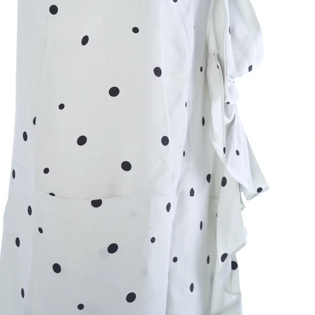Marni White & Black Polka Dot Silk Ruffle Dress - '10s Black Silk Good - Inside View