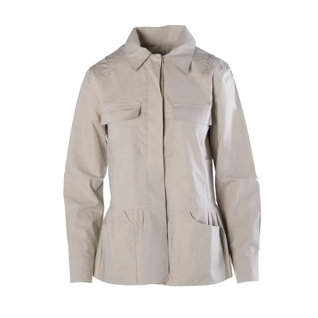 Alberta Ferretti Philosophy di Alberta Ferretti Beige Cotton Pleated Peplum Utility Jacket - '00s