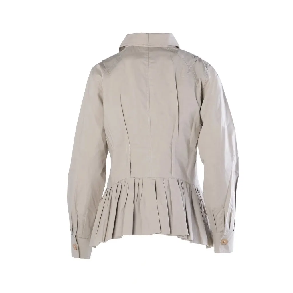 Alberta Ferretti Philosophy di Alberta Ferretti Beige Cotton Pleated Peplum Utility Jacket - '00s Beige Cotton Good - Inside View