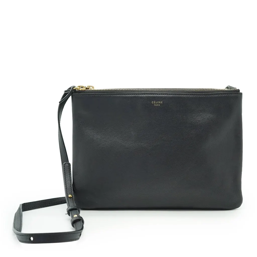 Celine Shoulder Bag Trio Black Leather Good - Front View