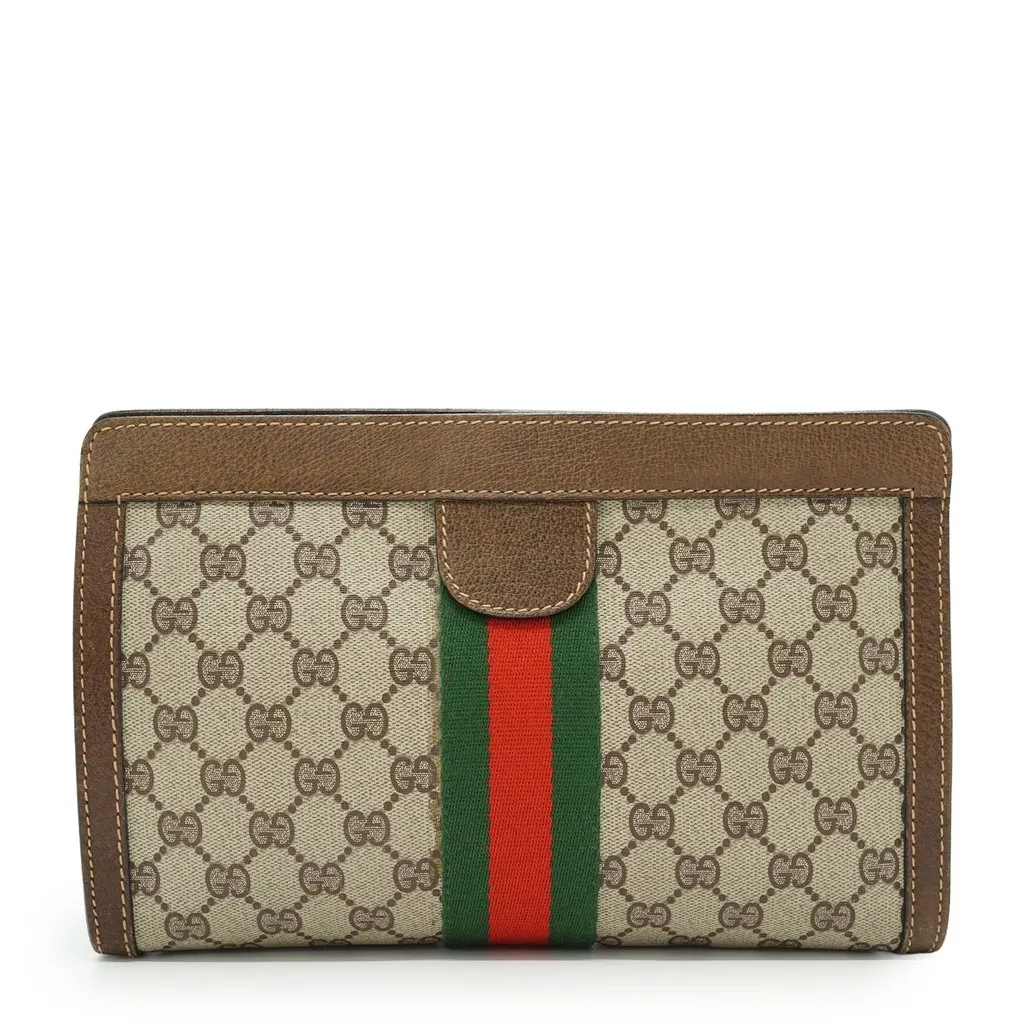 Gucci Clutch Bag Vintage Ophidia Brown Canvas Good - Back View