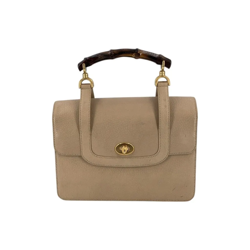 Gucci Handbag Vintage Vintage Bamboo Beige Leather Good - Front View