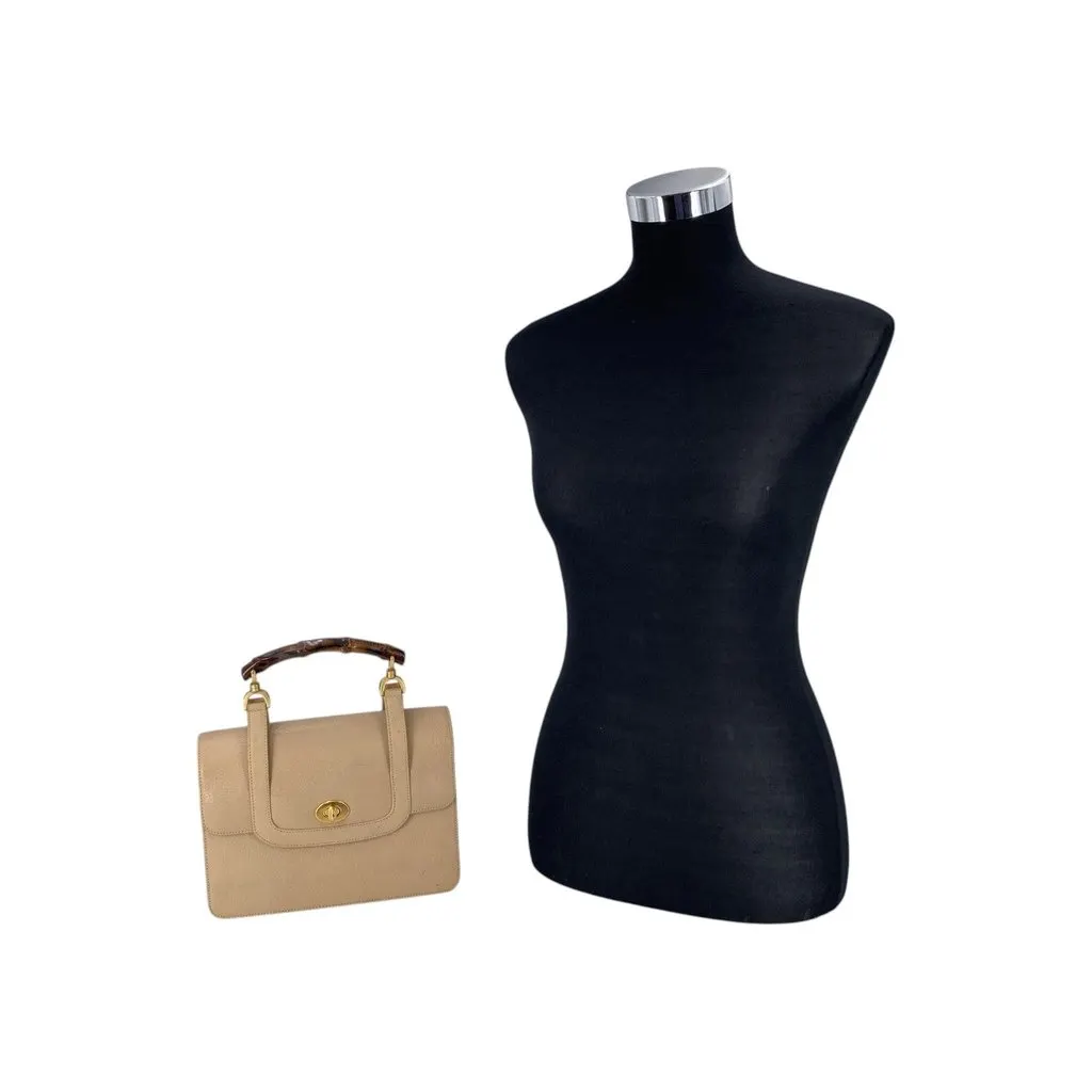 Gucci Handbag Vintage Vintage Bamboo Beige Leather Good - Back View