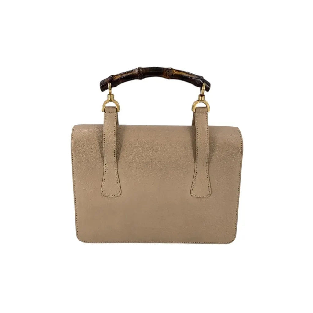 Gucci Handbag Vintage Vintage Bamboo Beige Leather Good - Inside View