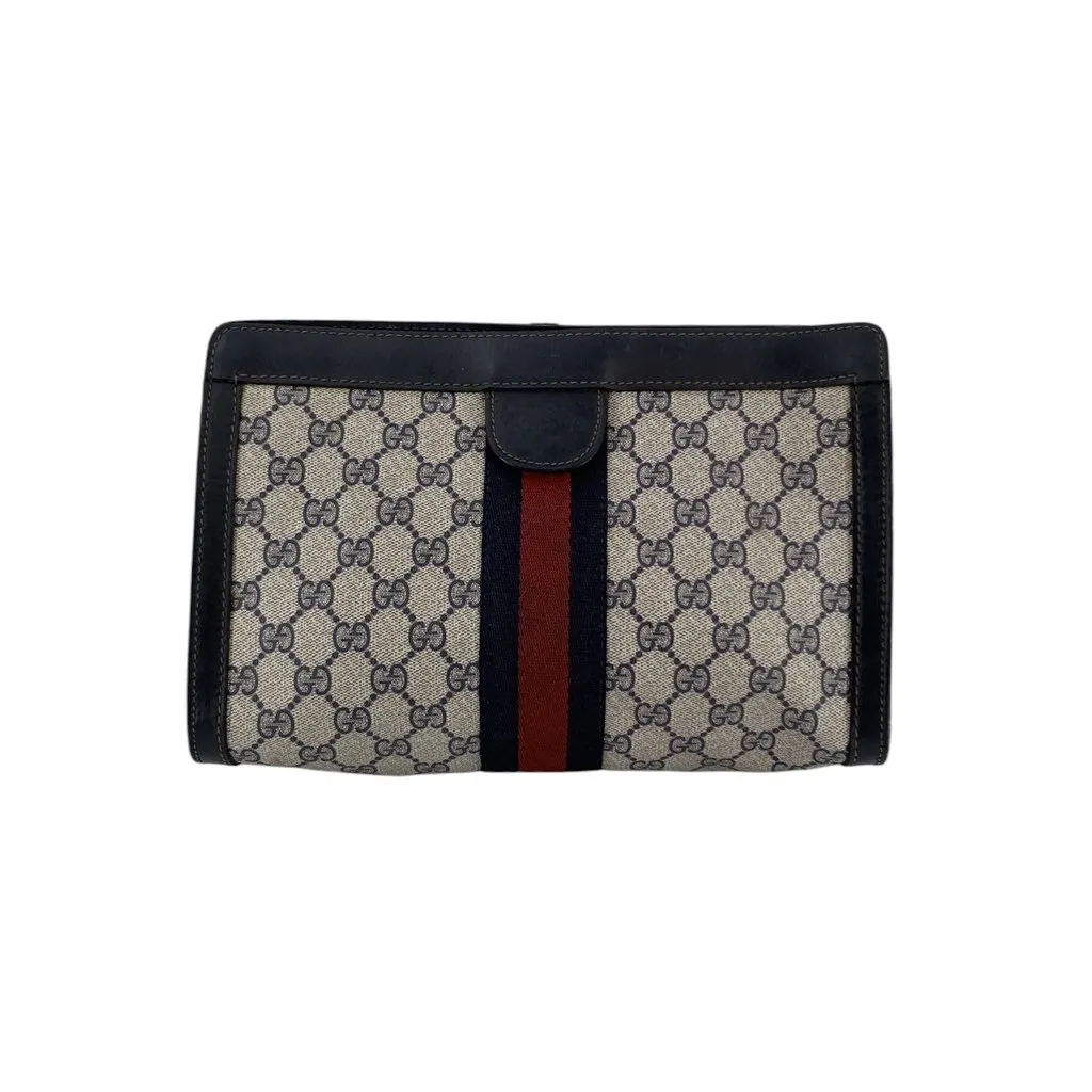 Gucci Clutch Bag Vintage Ophidia Blue Canvas Good - Front View