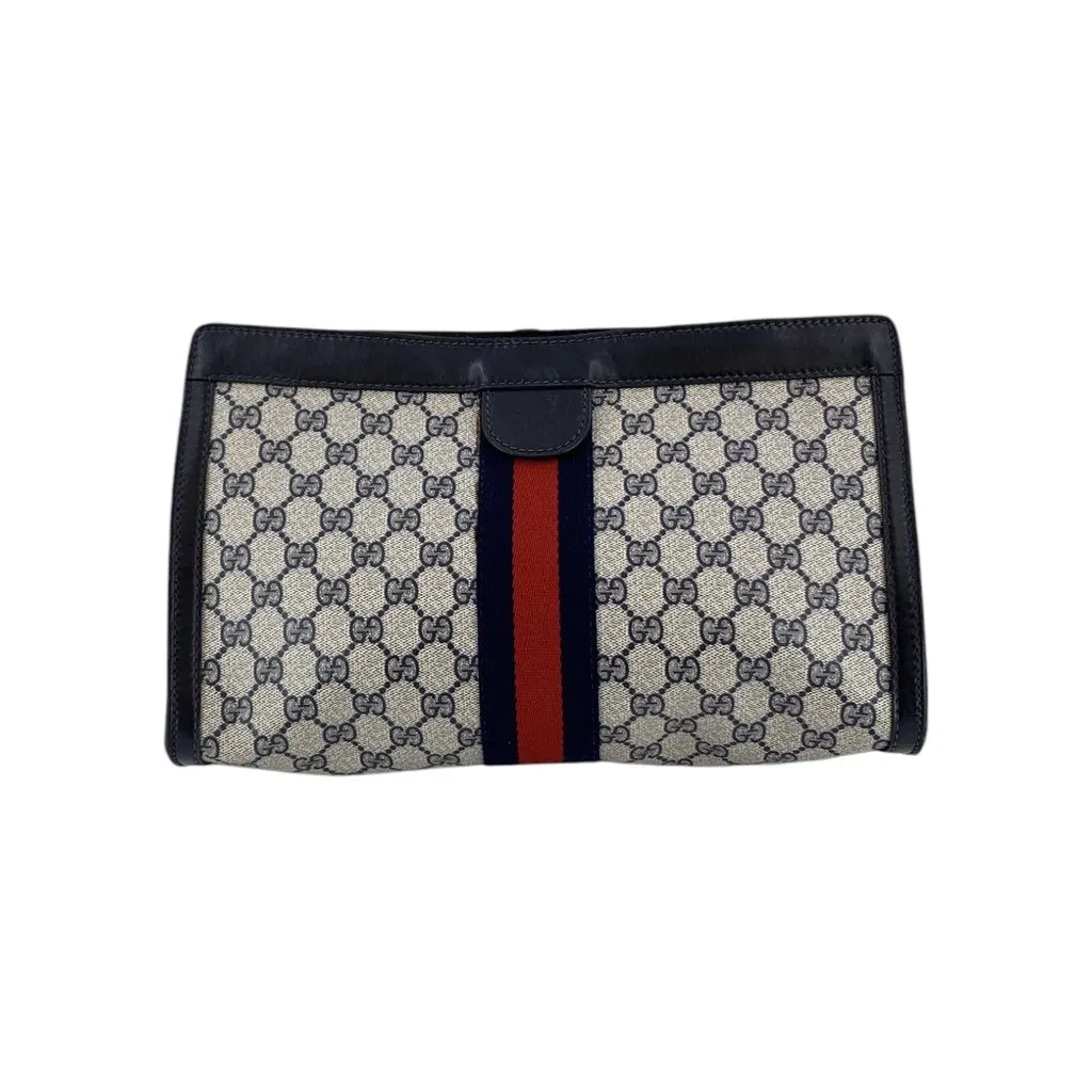 Gucci Clutch Bag Vintage Ophidia Blue Canvas Good - Front View