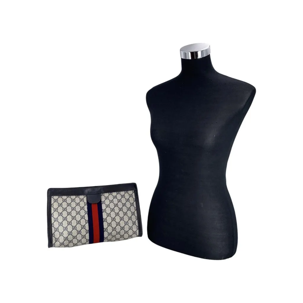 Gucci Clutch Bag Vintage Ophidia Blue Canvas Good - Back View