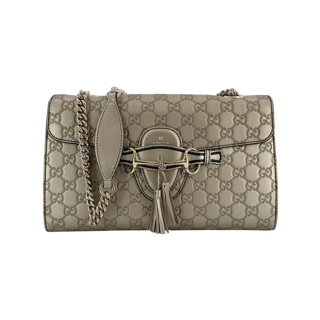 Gucci Shoulder Bag Emily Gold Leather Good - Front View