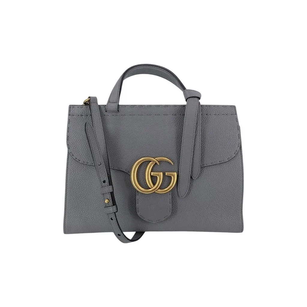 Gucci Handbag GG Marmont Grey Leather Good - Front View