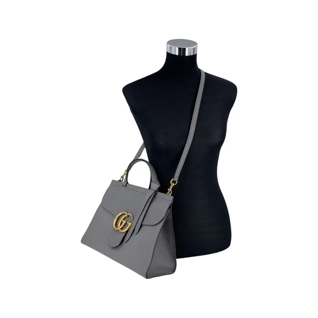 Gucci Handbag GG Marmont Grey Leather Good - Back View