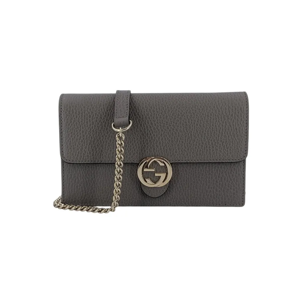 Gucci Crossbody Bag Wallet on Chain Grey Leather Good - Front View