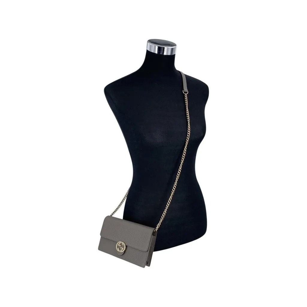 Gucci Crossbody Bag Wallet on Chain Grey Leather Good - Back View
