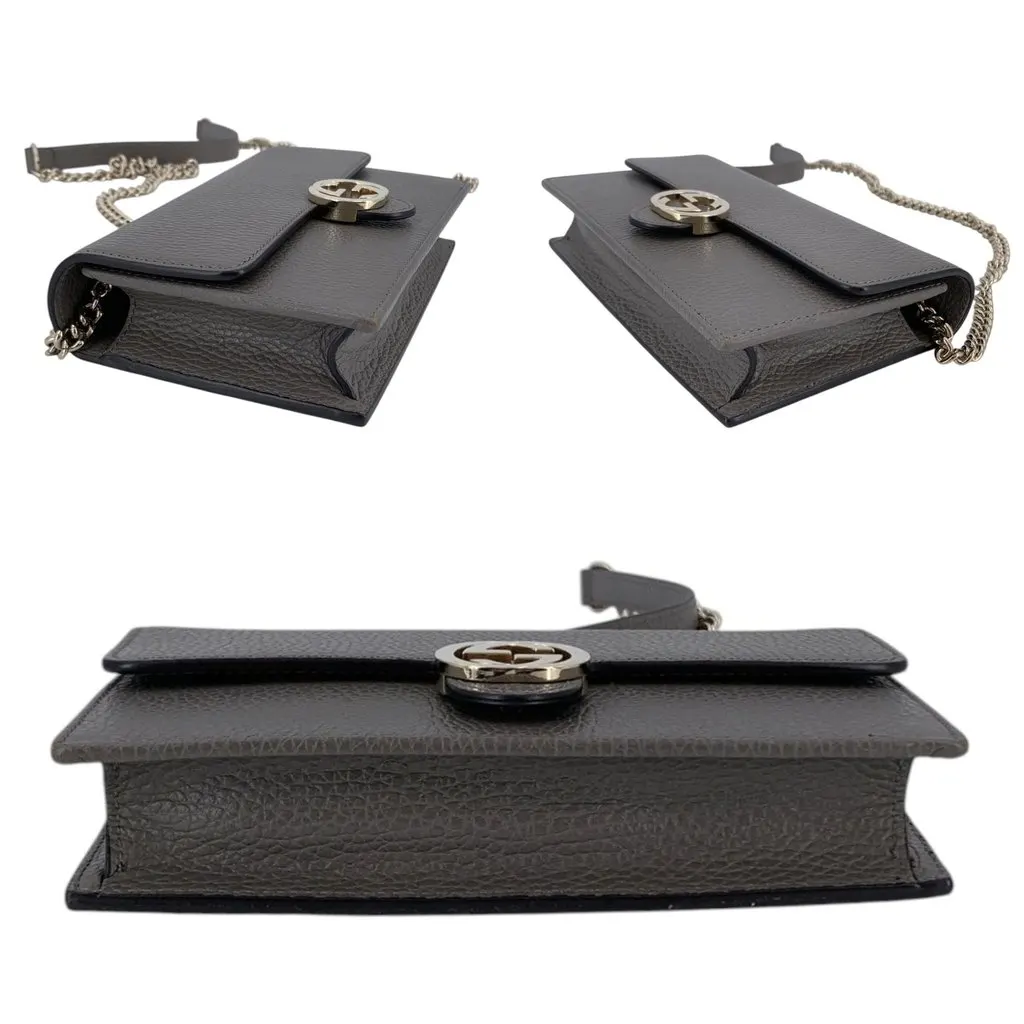 Gucci Crossbody Bag Wallet on Chain Grey Leather Good - Model View