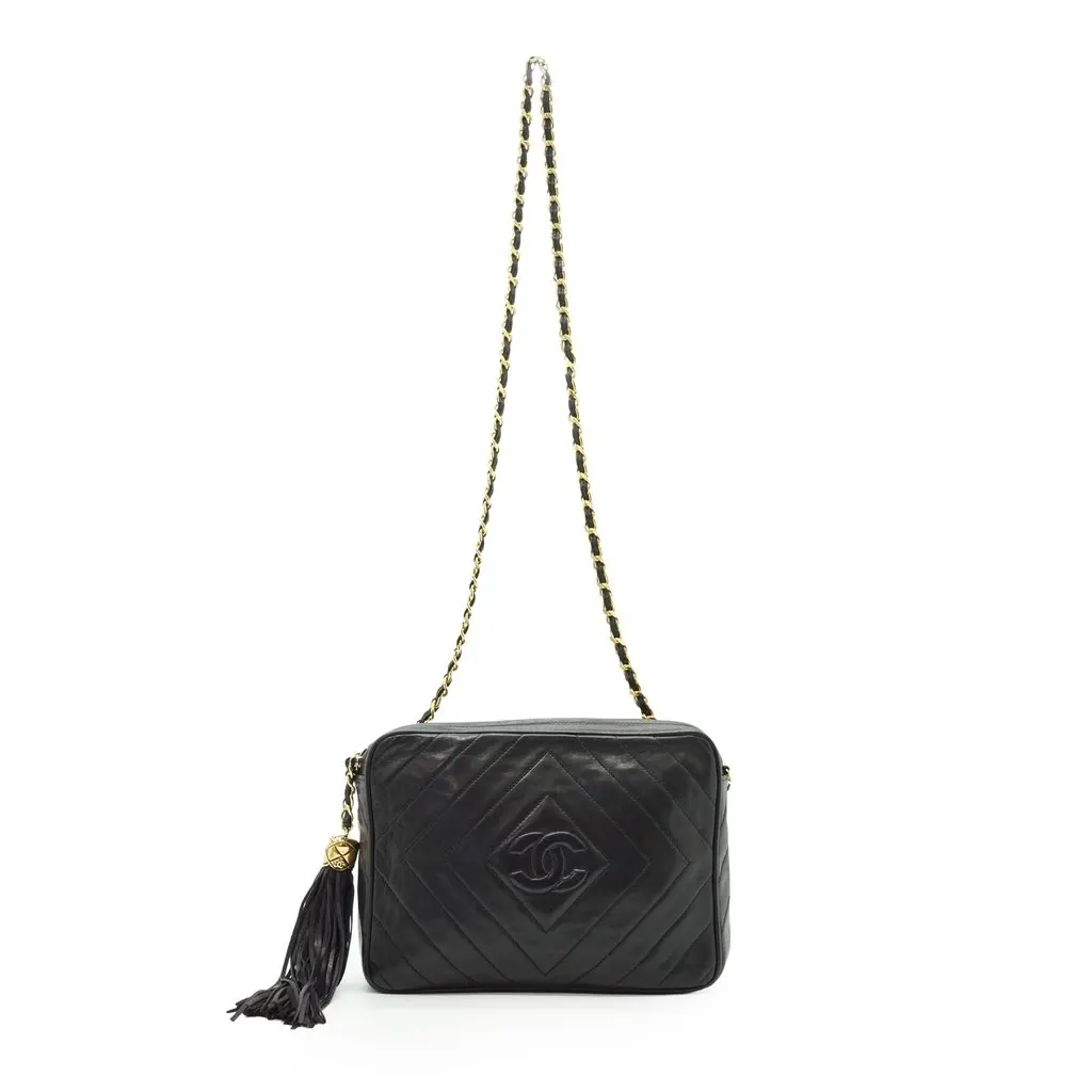 Chanel Shoulder Bag Vintage Camera Bag Red Leather Good - Back View