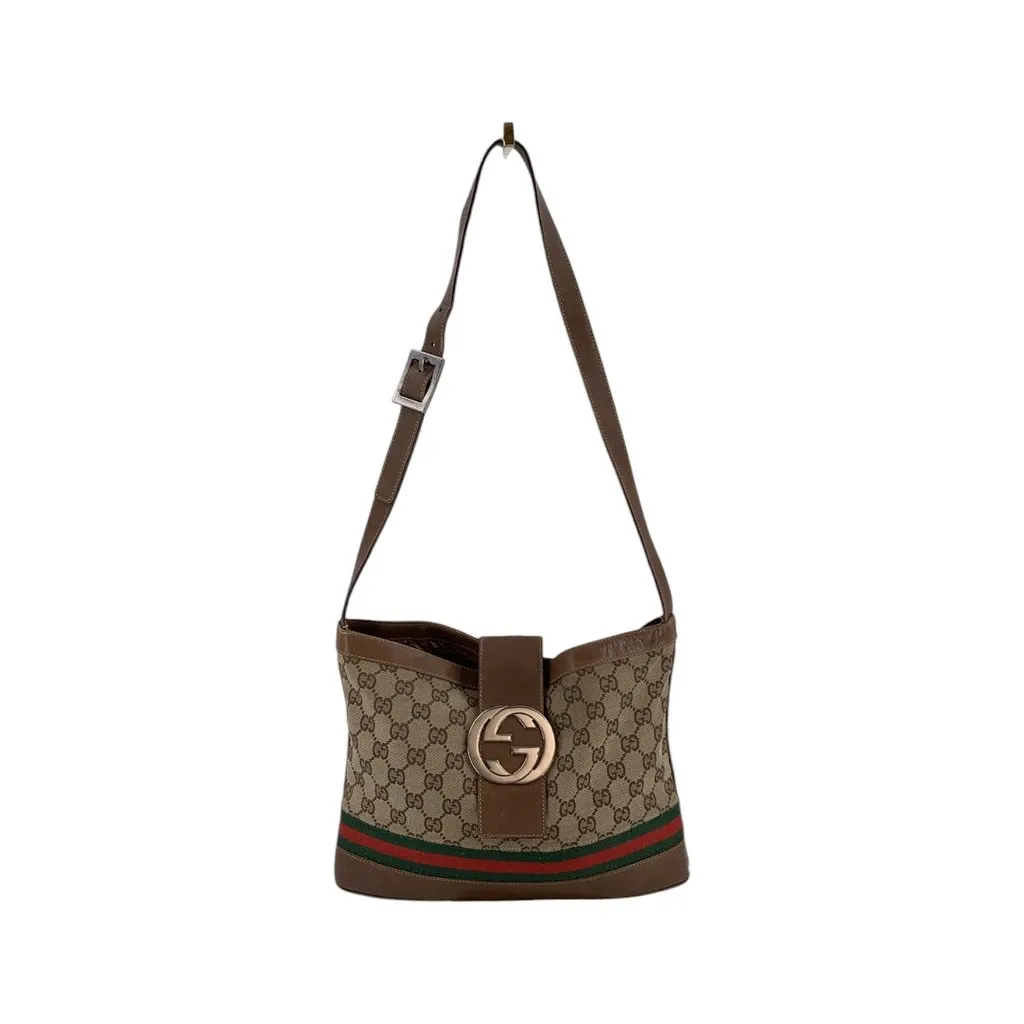 Gucci Shoulder Bag Vintage Interlocking Brown Canvas Good - Front View