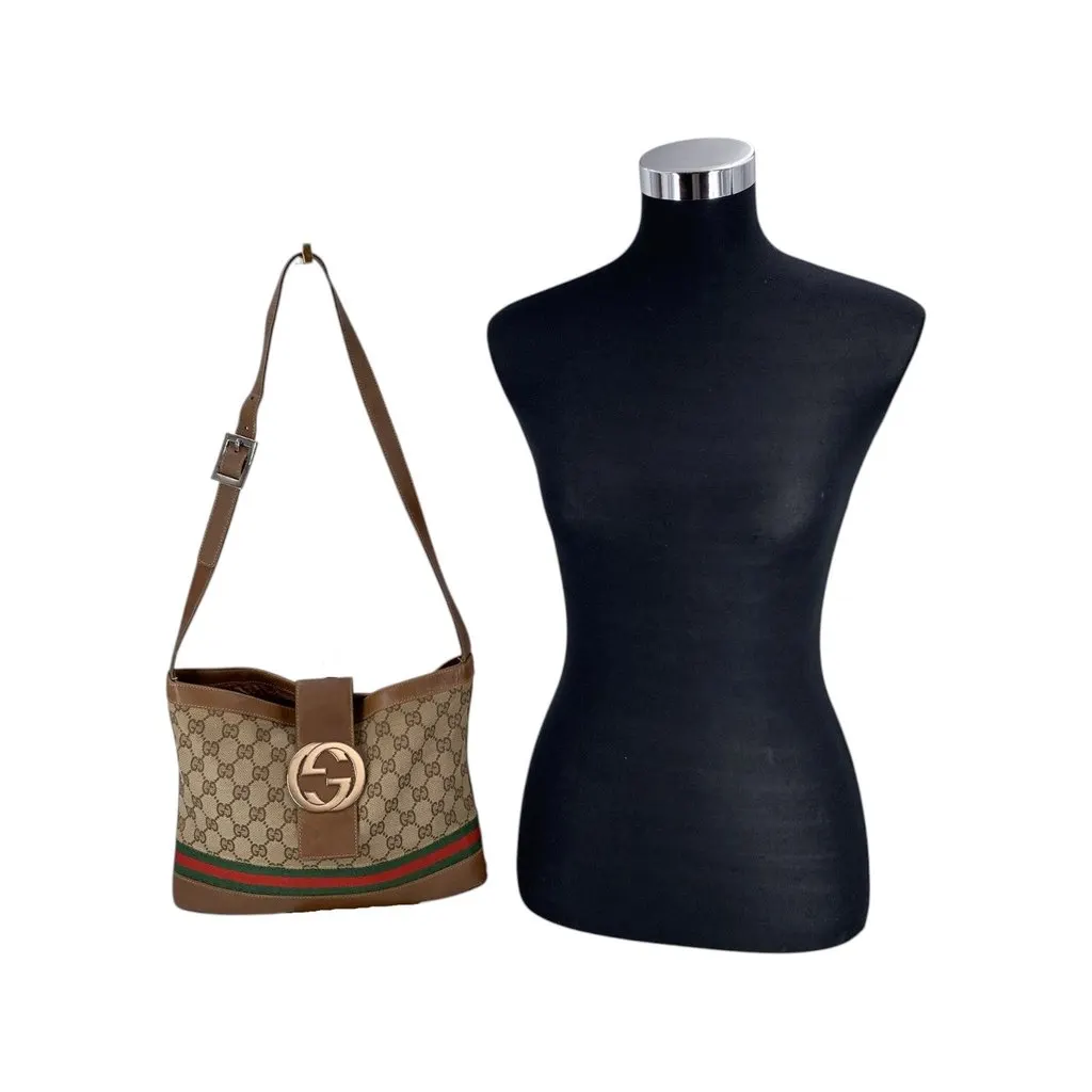 Gucci Shoulder Bag Vintage Interlocking Brown Canvas Good - Back View