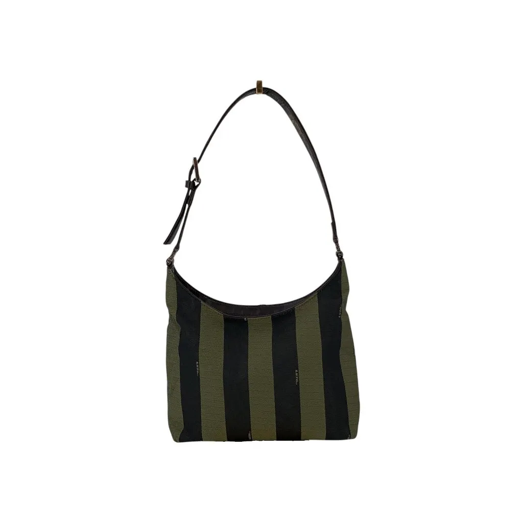 Fendi Shoulder Bag Vintage Pequin Black Canvas Good - Front View