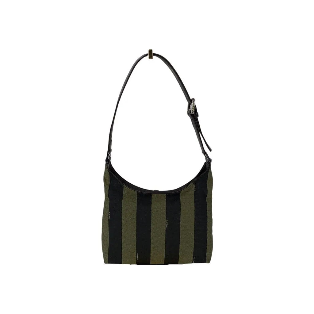 Fendi Shoulder Bag Vintage Pequin Black Canvas Good - Inside View