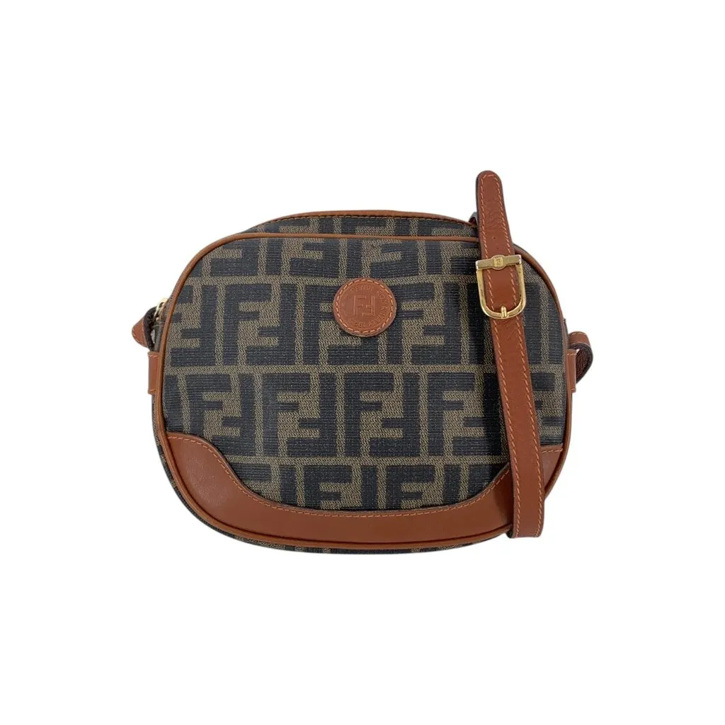 Fendi Crossbody Bag Vintage Zucca Oval Brown Canvas Good - Front View