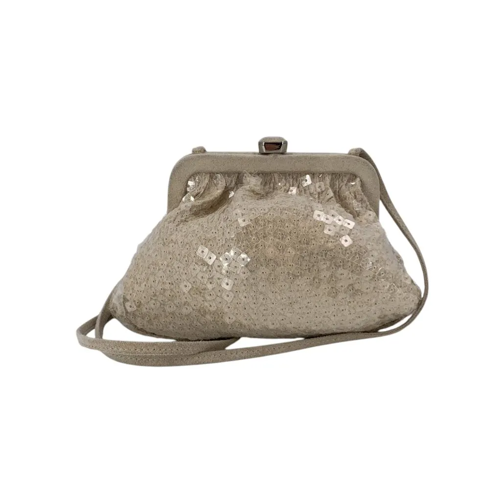 Bottega Veneta Shoulder Bag Vintage Sequins Beige Suede Good - Front View